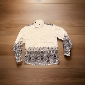 IKE BEHAR Casual Shirt Size Large White Black Cotton Long Sleeve Made In Peru